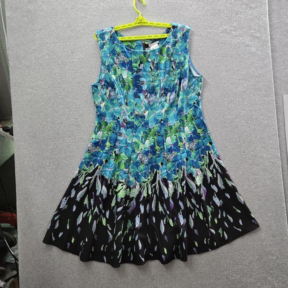 Dress Barn Women Dress 18 Blue Floral Fit & Flare Sleeveless Garden Party